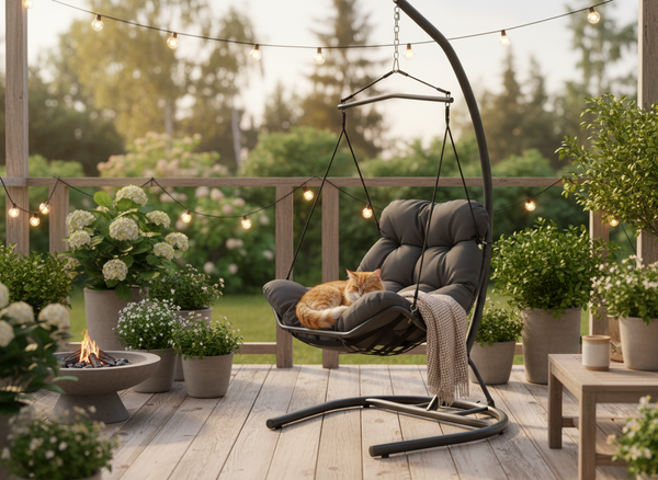 FOTEL WISZĄCY TUMBER - ANTRACYTOWY, ANTRACYTOWA PODUSZKA, ANTRACYTOWA RAMA 