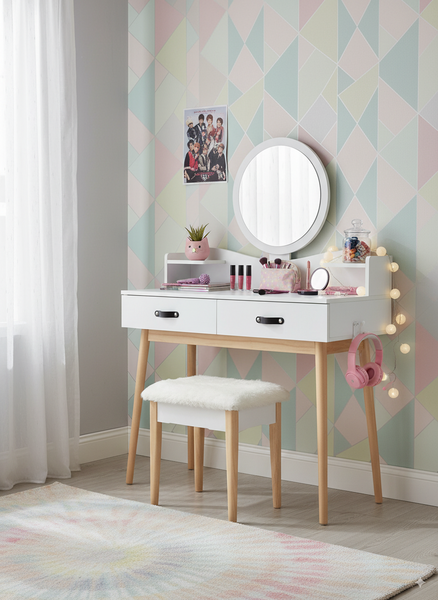 TOALETKA KOSMETYCZNA BIAŁA Z LUSTREM 100 x 40 x 139 CM *1602