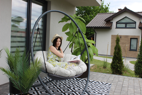 Houpacie kreslo PATIO - svetlobežová poduška, šedý rám 115,5X140X167,5CM *9927