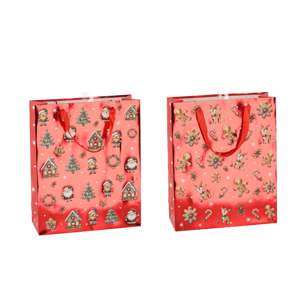 CHRISTMAS GIFT BAG "CHRISTMAS GINGERBREADS" 26 x 32 x 10 CM MIX DESIGNS