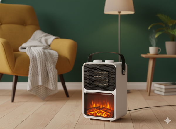 ȘEMINEU ELECTRIC - IMITAȚIE FLOCĂRĂ - ALB - 13,5 x 21 x 36 CM - 600/1200W