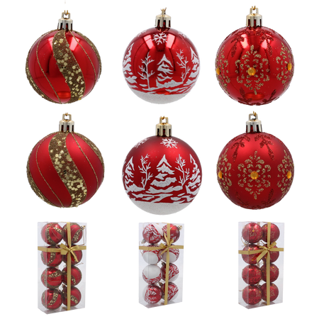 SET OF 8 CHRISTMAS BAUBLES RED 6 CM