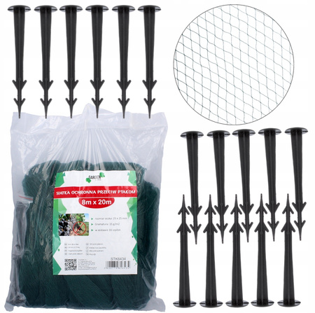 OCHRANNÁ SÍTĚ PROTI PTÁKŮM MONO+MONO 8 X 20 M + 16 HROMAD (15 g/m2) *6434