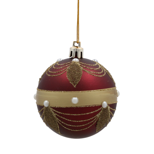 SET OF 6 CHRISTMAS BAUBLES DARK RED 7 CM