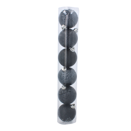 SET OF 6 BAUBLES 6 CM BURGUNDY/ANTHRACITE/CHAMPAGNE (TUBE)