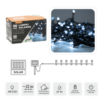 LAMPKI LED SOLARNE 200L ZIMNY BIAŁY, DŁ. 2 + 20 M *9942