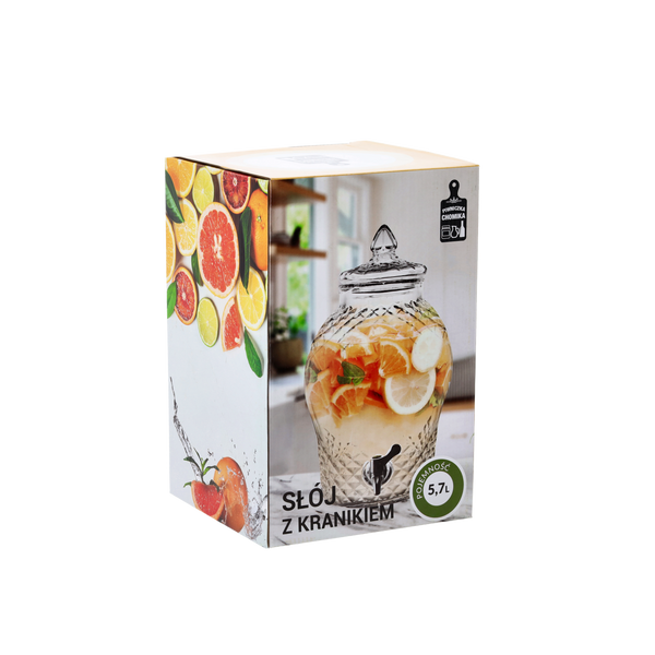 BORCAN DIN STICLĂ 5,7 L DECORAT CU CAPAC DIN STICLĂ ȘI ROBINET *5744