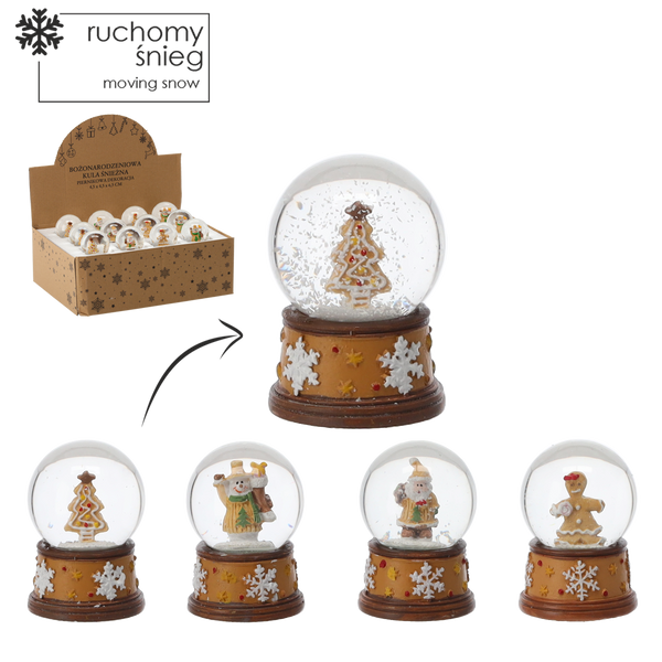 BOŻONARODZENIOWA KULA ŚNIEŻNA - PIERNIKOWA DEKORACJA 4,5 X 4,5 X 6,5 CM MIX WZORÓW disp=12szt *5690