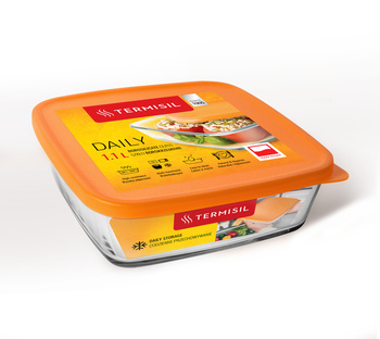 CONTAINER 1.1L FOR STORAGE with plastic lid - orange color*2716