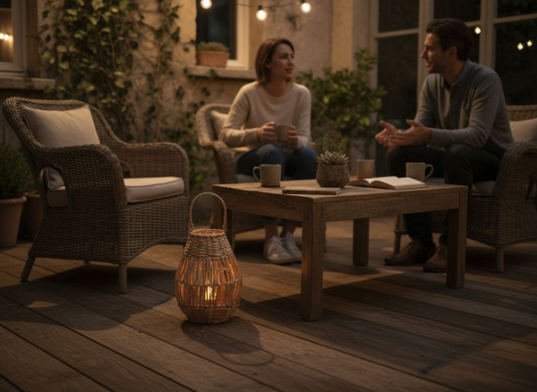 LAMPION 20 x 26 CM Z WKŁADEM SZKLANYM - NATURALNY