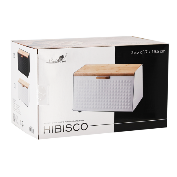 CHLEBAK HIBISCO - EMALIOWANY Z POKRYWĄ BAMBUSOWĄ 35,5 x 17 x 19,5 CM BIAŁY *8886
