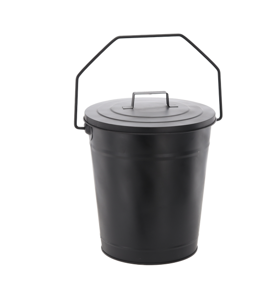 ASH COAL BUCKET WITH LID BLACK 12"