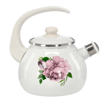 CZAJNIK EMALIOWANY 2,5 L BIAŁY PIWONIA LAURA *2707