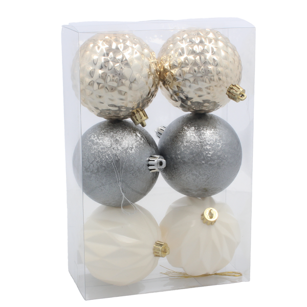 KPL. 6 BOMBEK 8 CM ŠAMPANSKÝ/ŠEDÝ/BÍLÝ *0066