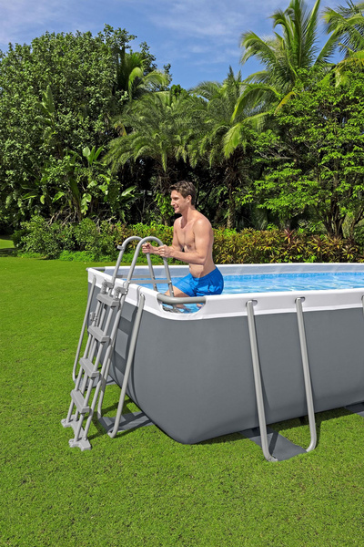 PISCINA CU STRUCTURĂ METALICĂ 4,88 X 2,44 X 1,22 M (PISCINA, POMPA DE NISIP, SCARĂ, COVOR, DOZATOR) 