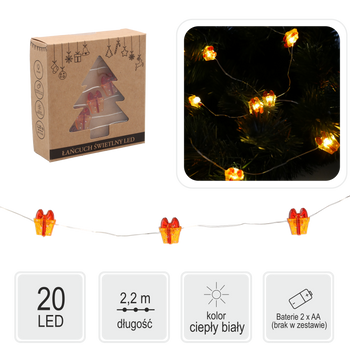 ŁAŃCUCH ŚWIETLNY LED PREZENT 20 L NA BATERIE opak=20szt *0177