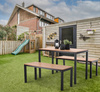 ZESTAW MEBLI OGRODOWYCH STÓŁ 110 x 58.5 x 75.5 CM + 2 ŁAWKI 110 x 39 x 45 CM BRĄZOWY *0858
