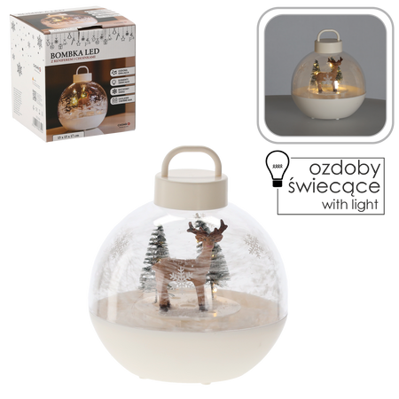 ORNAMENT DE CRĂCIUN BOMBĂ 15 X 15 X 17 CM CU MUZICĂ LED - ALB - REN FOTOGRAF *3504