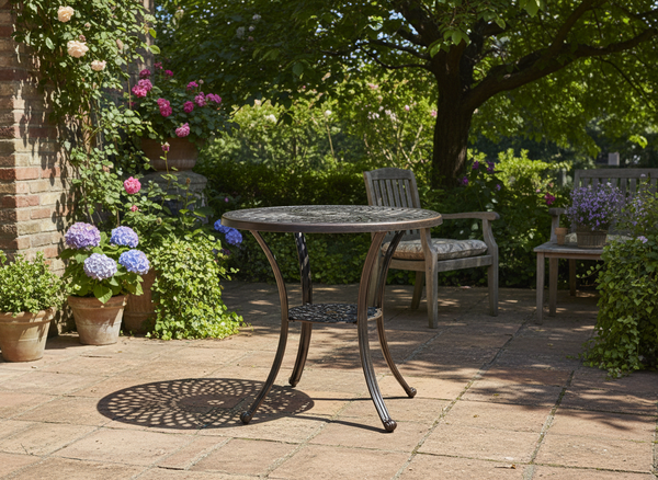 STÓŁ ALUMINIOWY "MONDRICH" ANTYCZNY BRĄZ dia78 x 70 CM OKRĄGŁY