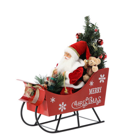 MIKOŁAJ W SANIACH Z CHOINKĄ – LED, MELODIA 60 CM *3450