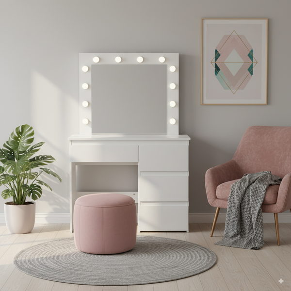 TOALETKA DO WIZAŻU BIAŁA Z OŚWIETLENIEM Z 4 SZUFLADAMI 94x43x140 cm *4868