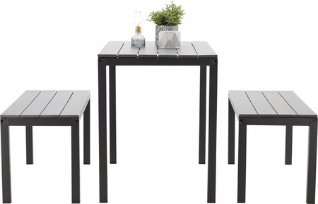 ZÁHRADNÝ NÁBYTOK SADA STOLU 110 x 58,5 x 75,5 CM + 2 LAJKY 110 x 39 x 45 CM ŠEDÁ *0841
