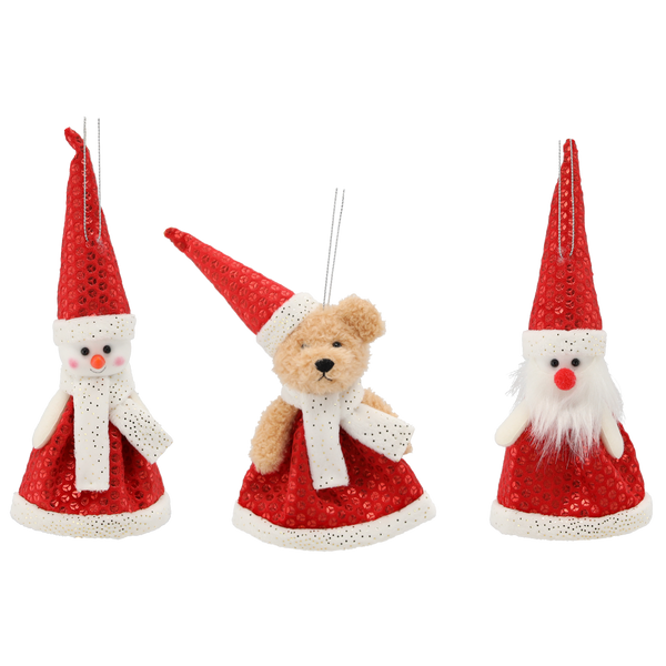 CHRISTMAS DECORATION. BEAR/SNOWMAN/SANTA HANGING ORNAMENT 11 X 12 CM pack=12pcs