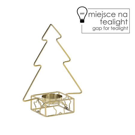 ZLATÝ METALOVÝ SVIEČNIK NA TEALIGHT - STROMČEK 13,3 x 7 x 17,8 CM balenie=4 ks *5647