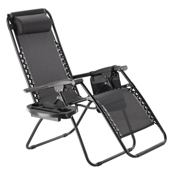 FOLDING GARDEN SUN LOUNGER WITH BASE, POCKET AND HEADREST BLACK