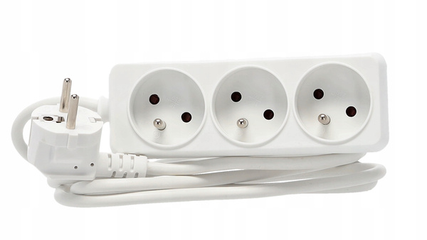 EXTENSION CORD POWER STRIP 3 SOCKETS 1.5M WHITE