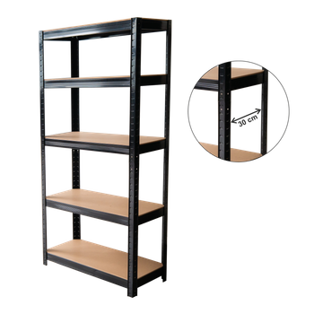 REGAŁ 5-POZIOMOWY 180 x 90 x 30 CM CZARNY UDŹWIG PÓŁKI: 175 KG *7361