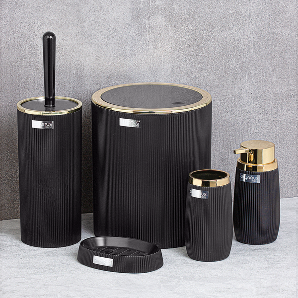 ROUND BATHROOM SET 5 PCS. BLACK / GOLD