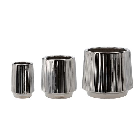 CERAMIC COVER FOR A POT 44 x 44 x 40 CM SILVER WITH STRIPES