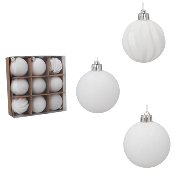 SET OF 9 BAUBLES 6 CM WHITE