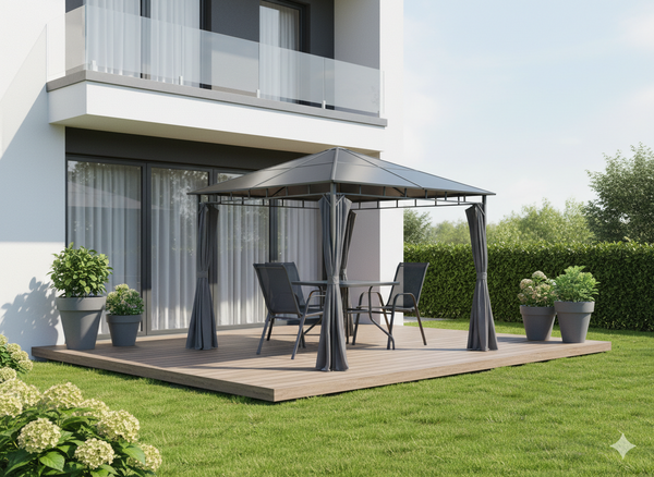 ALTANA PAWILON OGRODOWY Z ZASŁONAMI BOCZNYMI - SZARY 3 x 3 M