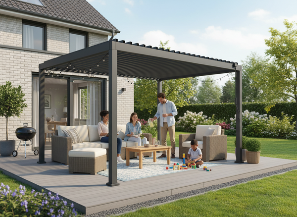 PERGOLA OGRODOWA ALUMINIOWA SZARA LED 3 x 4 x 2,5 M