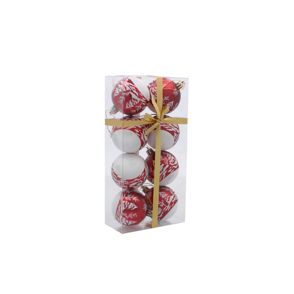 Set de 8 globuri roșii pentru brad, 6 cm, mix de modele *5768