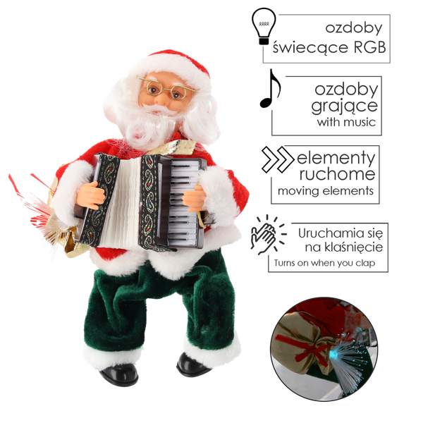 Moș Crăciun cu acordeon - LED jucând 25,5 cm *6512