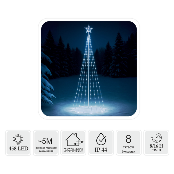LED CONE CHRISTMAS TREE WITH STAR 3M 458L COLD WHITE IP44