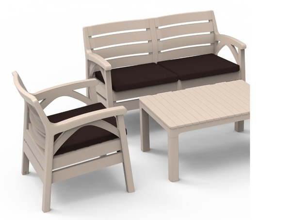ZESTAW MEBLI OGRODOWYCH CAPPUCCINO "SANTANA" (2x FOTEL, ŁAWKA 2os.)
