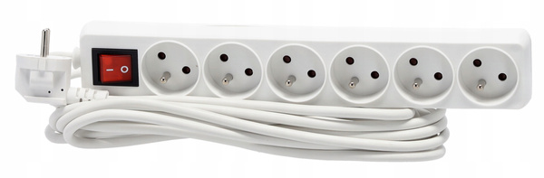 EXTENSION CORD POWER STRIP WITH SWITCH 6 SOCKETS 5 M WHITE