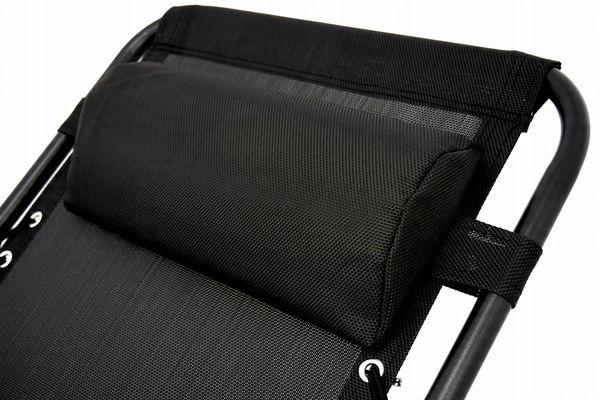 FOLDING GARDEN LOUNGER WITH STAND, POCKET, BLACK WITH GRAY CUSHION
