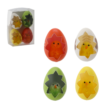 SET OF 4 EASTER DECORATIONS - CHICKS IN SHELL 8 x 4 x 12 CM COLOR MIX