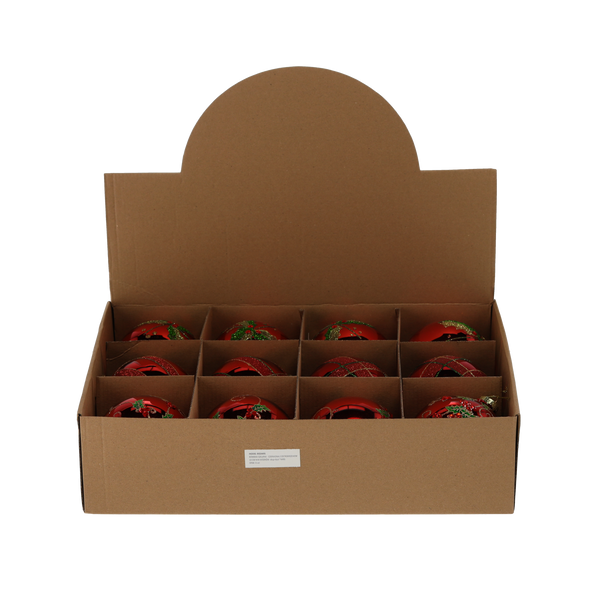 GLASS ORNAMENT - RED WITH HOLLY MIXED PATTERNS