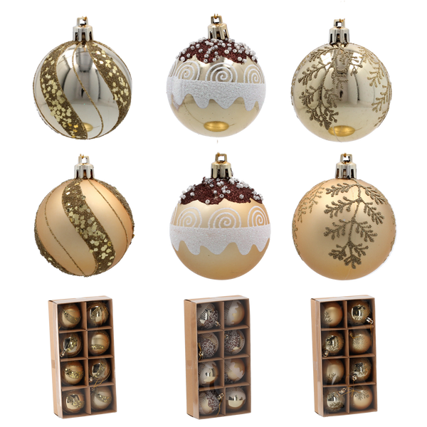 SET OF 8 CHRISTMAS BAUBLES GOLD 6 CM