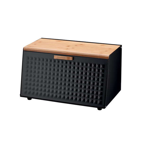 BREAD BOX HIBISCO - ENAMELED WITH BAMBOO LID 35,5 X 17 X 19,5 CM BLACK