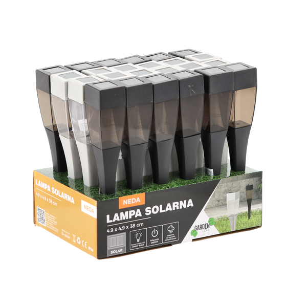 SOLAR LAMP NEDA 4.9 x 4.9 x 38 CM SILVER TRANSPARENT / BLACK SMOKE COLD WHITE disp=24pcs