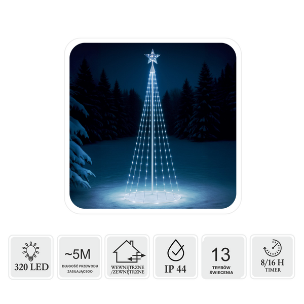 LED CONE CHRISTMAS TREE WITH STAR 1,8M 320L COLD WHITE IP44