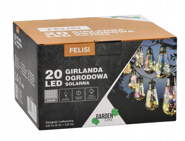 GIRLANDA SOLARNA OGRODOWA DŁ. 2 + 3,8 M FELISI 20 LED OPALOWY ZIMNY BIAŁY *3569