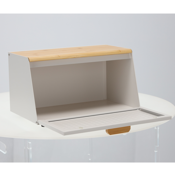 CHLEBAK HIBISCO - EMALIOWANY Z POKRYWĄ BAMBUSOWĄ 35,5 x 17 x 19,5 CM BIAŁY *8886